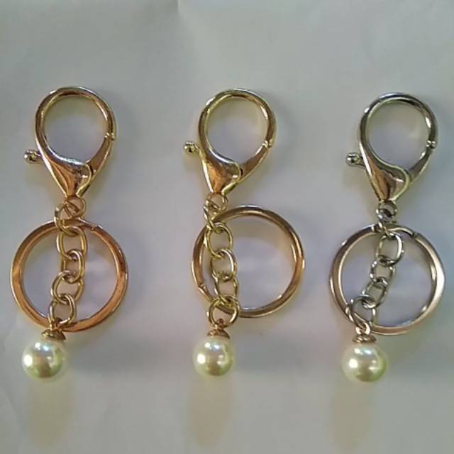 keychain ring + lobster clasp dan hiasan mutiara cantik(ring gantungan kunci + kokot udang)