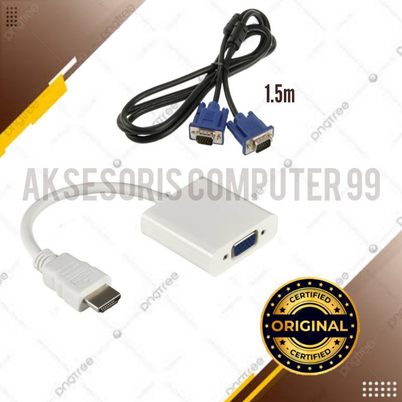 KONVERTER / CONVERTER HDMI MALE TO VGA FEMALE + KABEL VGA TO VGA 1.5 METER CONVERTER UNTUK LAPTOP KE PROYEKTOR