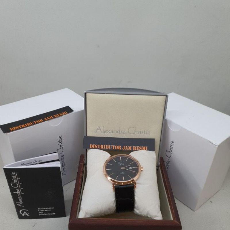 Jam Tangan Pria Alexandre Christie AC8599MD AC 8599 MD AC8599 MD AC 8599MD Rosegold Black Leather