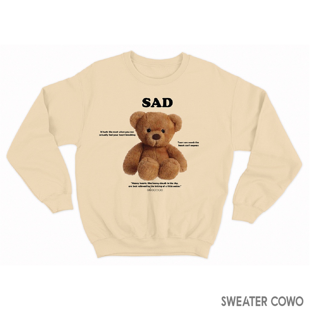 Sweaterpolos Basic Sweater SAD BEAR ( Sablon ) Unisex Pria &amp; Wanita