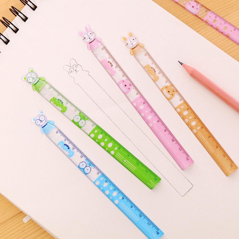 2pcs / set Penggaris Lurus Mini 12cm Motif Kartun Untuk Stationery Anak Sekolah