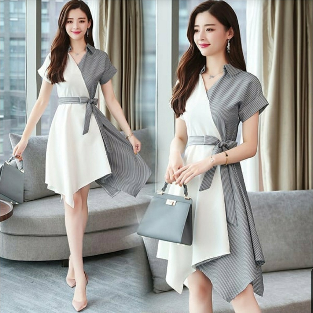 *[MCFK] Dress Laluna / Dress Wanita / Pakaian Wanita Dress / Dress Korea / Dress Salur Motif