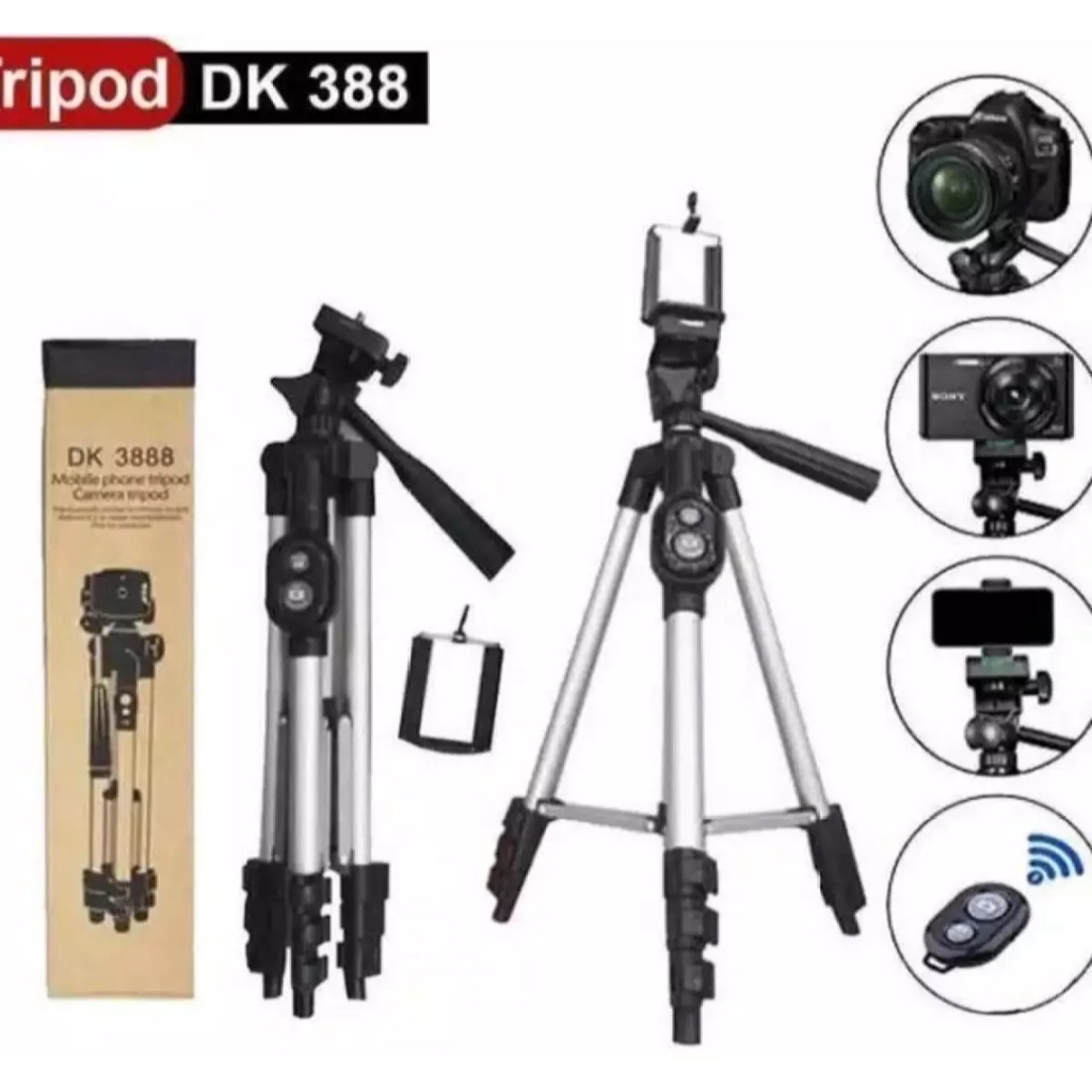 Tripod-Bluetooth DK-3888 Kaki 1 Meter + Remote Bluetooth-Tripod Selfie Bluetoth DK-3888 Universal HP &amp; kamera Free Remote / Holder U &amp; Free Sarung