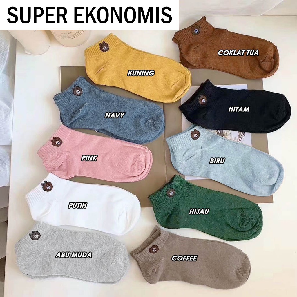 UNIKO.ID | SUPER EKONOMIS KAOS KAKI WANITA FASHION UNISEX KAOSKAKI BERUANG / BROWN MURAH-3