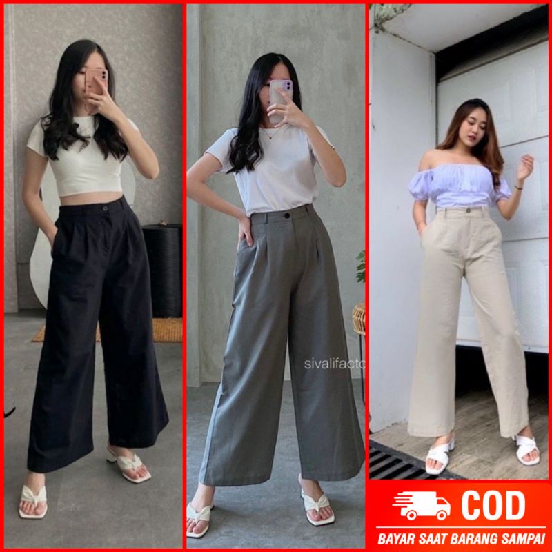 Getta pants katun twill best seller / celana panjang wanita jumbo