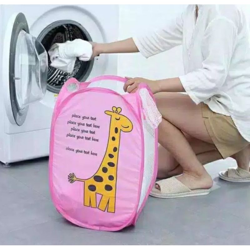 Keranjang Tempat Baju Kotor Karakter Laundry Bag Lipat Plastik