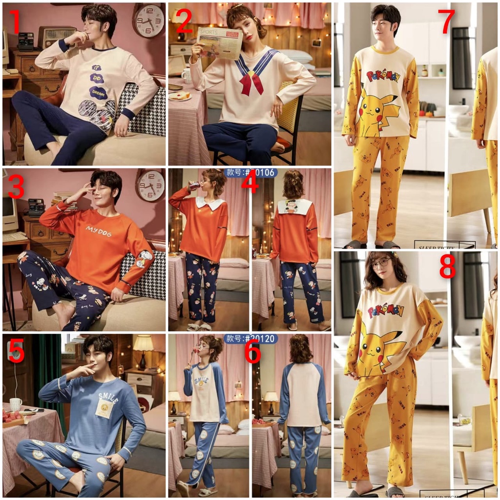 Baju tidur piyama couple bahan kaos import pp