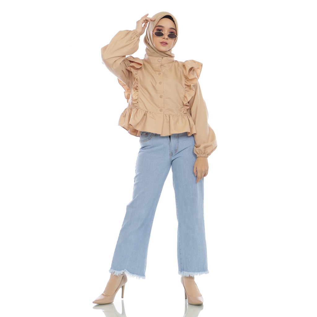 Croptee Ruffle Varisha - Atasan Crop Wanita Bahan Katun Ima