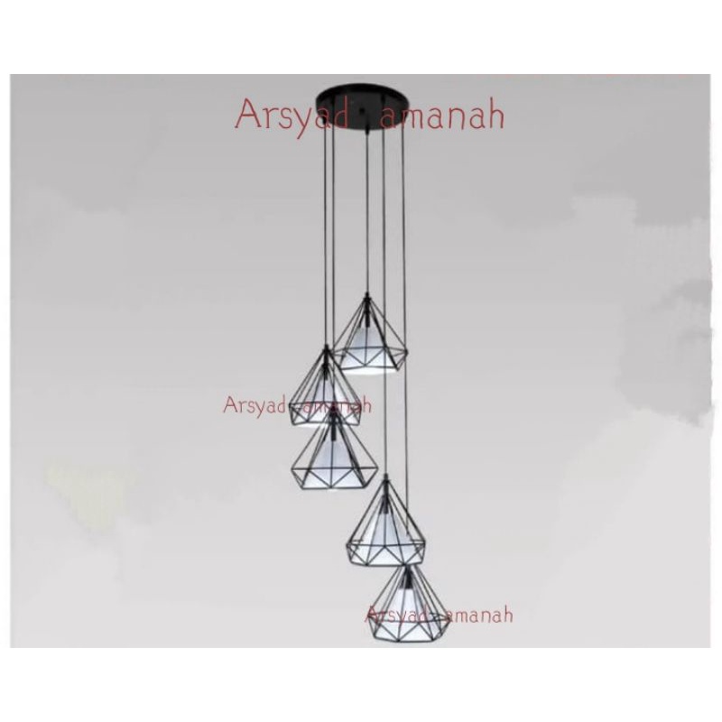 Lampu gantung void tangga 5 in1 minimalis+bohlam 5 pcs