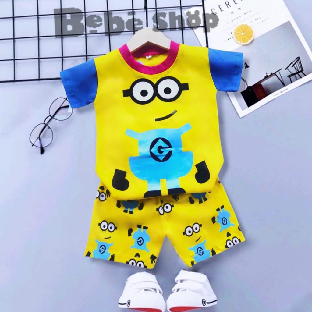 Setelan Baju anak Karakter Minion Usia 0 Sampai 7 Tahun