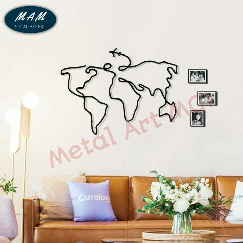 Hiasan Dinding Besi World Map METAL WALL DECOR dekorasi dinding WALL DECOR