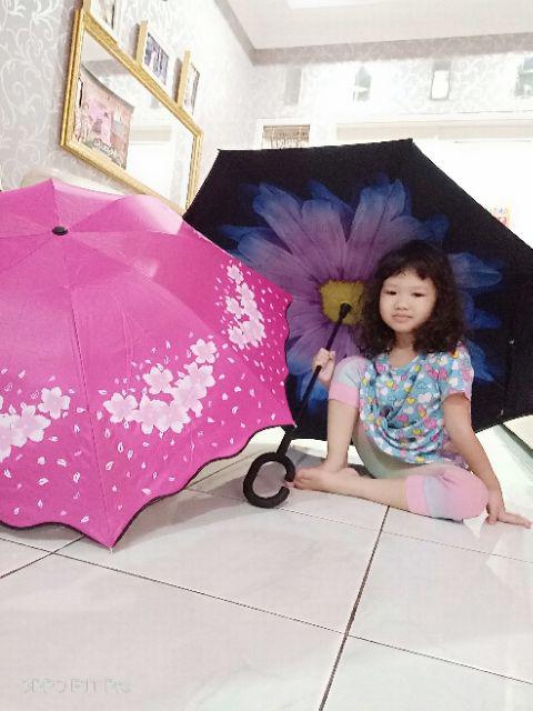 Payung Terbalik Reverse Umbrella Gagang C Kazbrella ( Bunga )