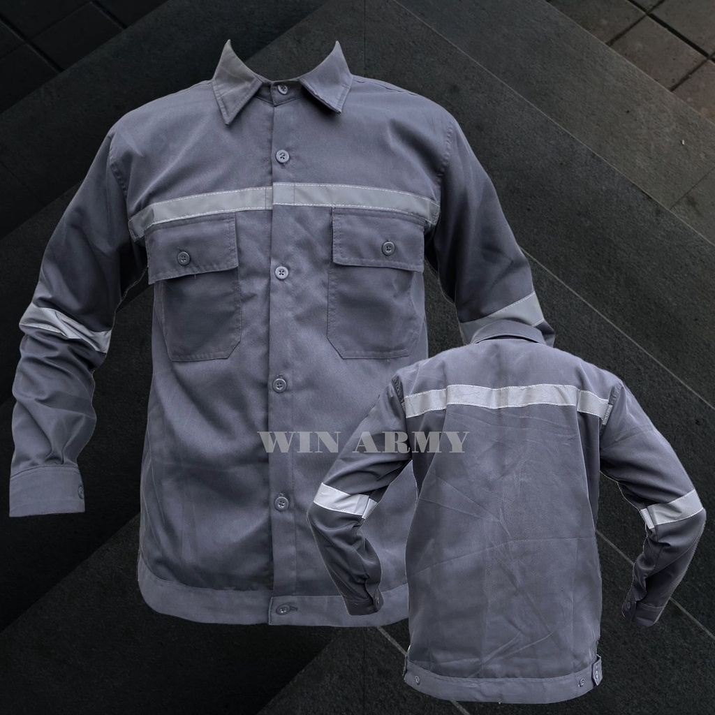 Kemeja Safety seragam pakaian baju PDL lengan panjang kerja lapangan proyek pabrik safety wearpack katelpak