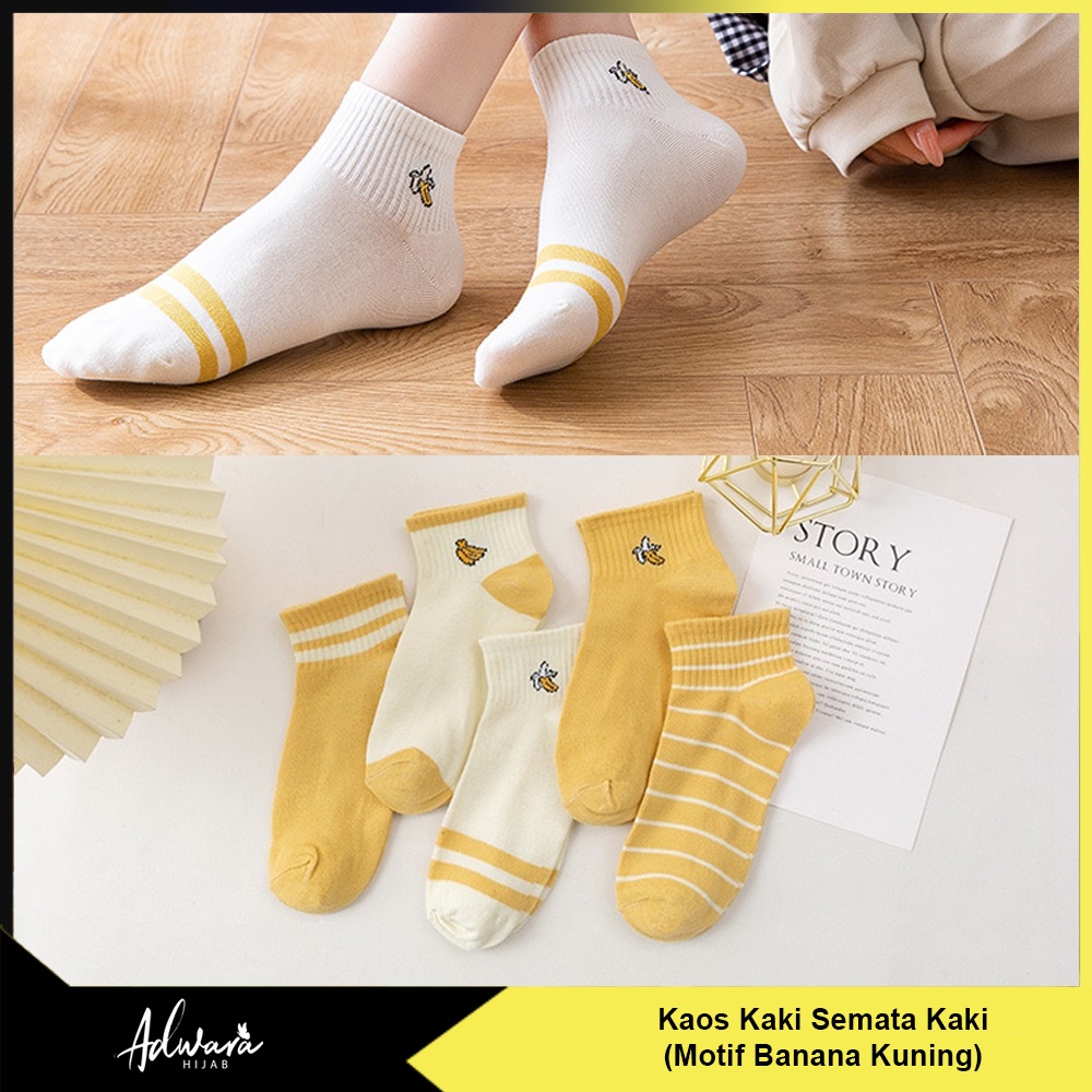 Kaos Kaki Semata Kaki Wanita Motif Pisang / Kaos Kaki Pendek Ankle Banana Korea Style