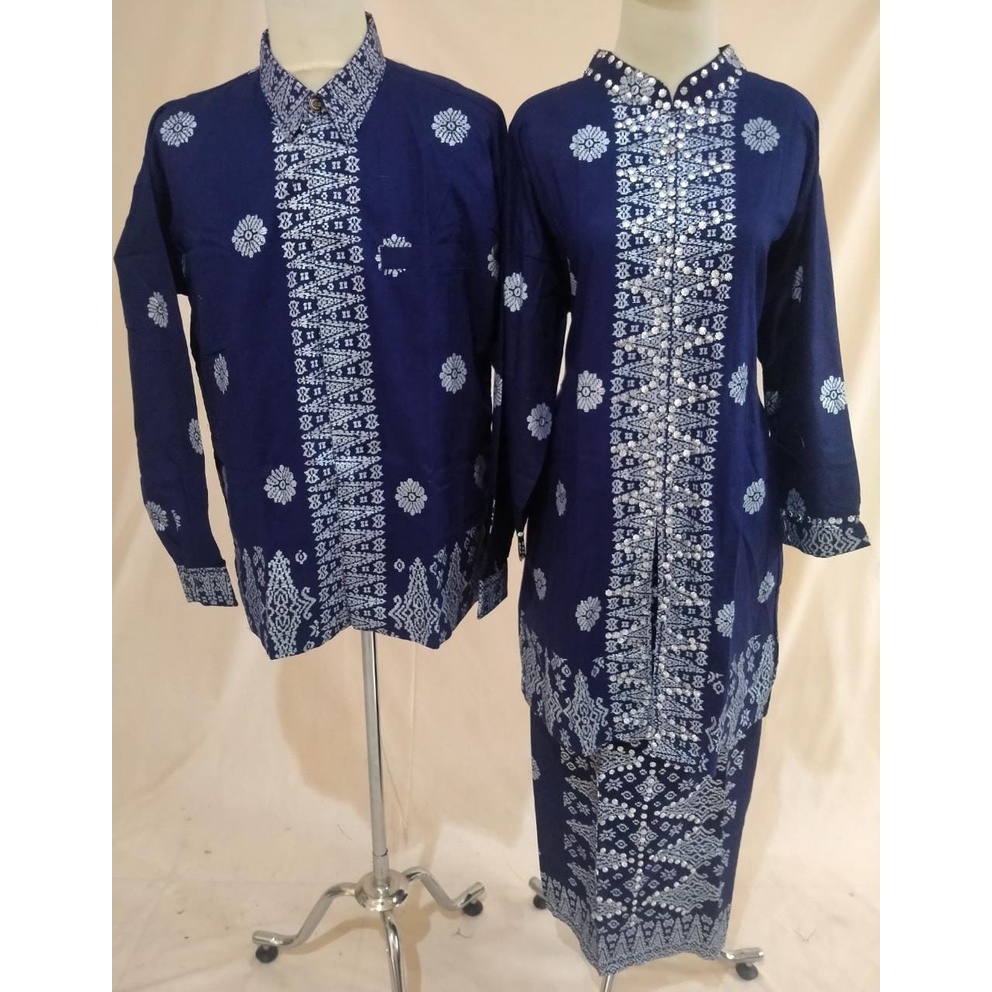Nyayu Songket - Baju Batik Songket Pria Motif Asanti Biru Silver | Single