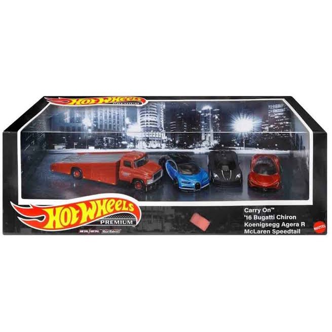 Diecast Hot Wheels Diorama Team Transport Exotic Hypercars Carry On 16 Bugatti Chiron Koenigsegg Agera R McLaren Speedtail | Cokelat Biru Hitam Merah HW Hotwheels