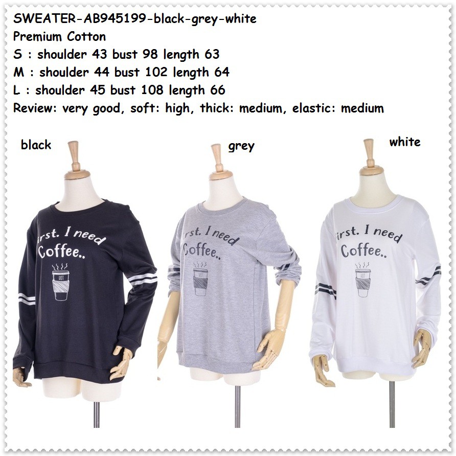 Sweater Sweatshirt Coffee Kopi Baju  Pakaian Wanita Korea  