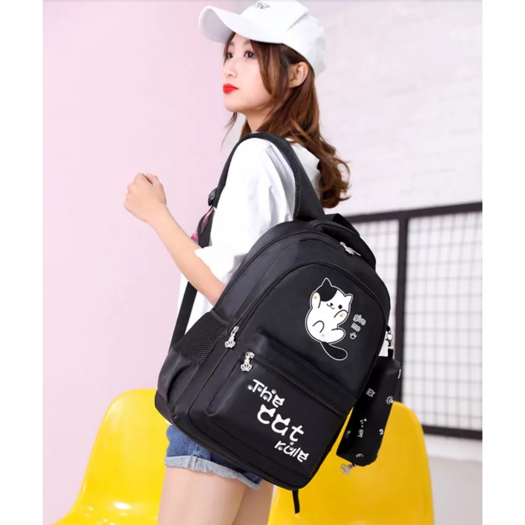 Should Bag 2in1 - Tas Ransel Sekolah Anak Wanita Dan Pria Terbaru 2021 Kekinian Motif Carakter The Cat Rule Korean Style Murah