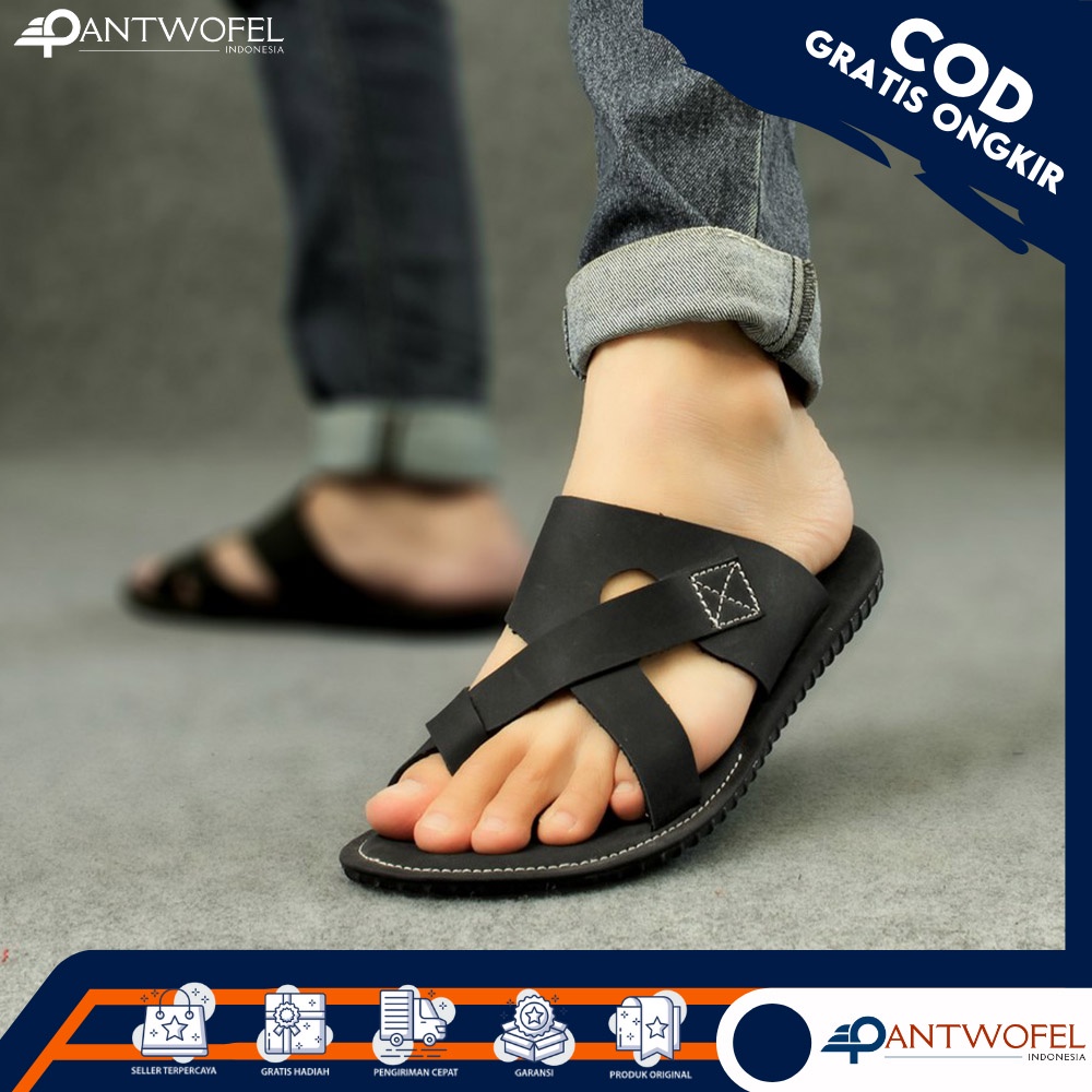 PTW X IRTO - Sendal Jepit Kulit Sapi Asli Unisex Pria Wanita Kualitas Premium Ukuran 39 - 43 Warna Cokelat Hitam Tan - Sandal Capit Kasual Hangout Nongkrong Nikahan Lamaran Undangan Kondangan Liburan Traveling Main Jalan-Jalan Pakalolo