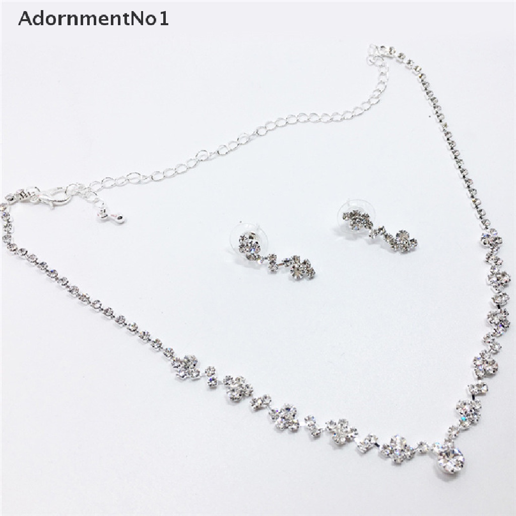 (AdornmentNo1) Set Kalung + Anting Gantung Tusuk Aksen Kristal Warna Silver Untuk Perhiasan Wanita / Bridesmaid