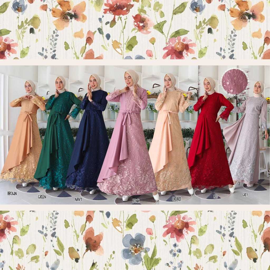 (Dijamin RealPict) Gamis Mafaza Brokat TilLe Bordir Maxi Dress Lebaran Brukat Tulle Baju Muslim