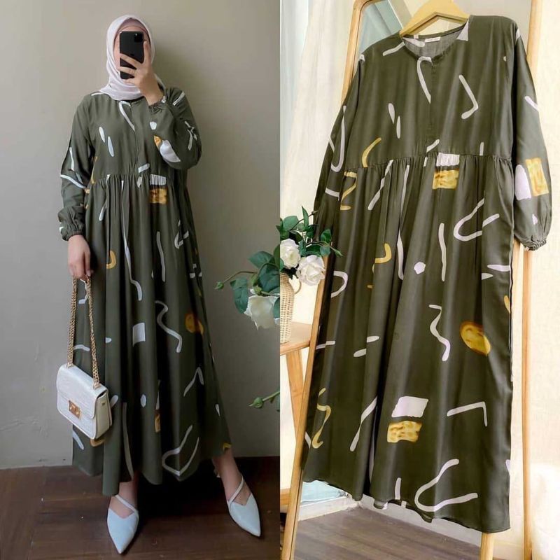 GAMIS RAYON HIUNA // LUNA DRESS ARMY // HOMEYDRESS VIRAL