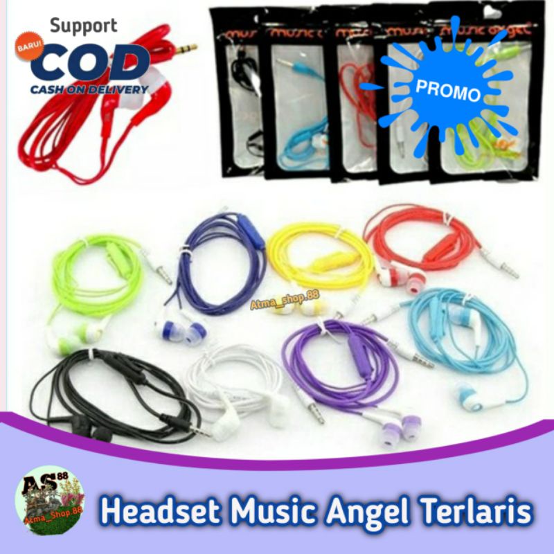 Headset Earphone Music Angel Handsfree Handfree Musik Stereo Super Bass Warna Warni Bukan Macaron untuk Merk Samsung Vivo Xiomy Infinix Oppo Promo Cod