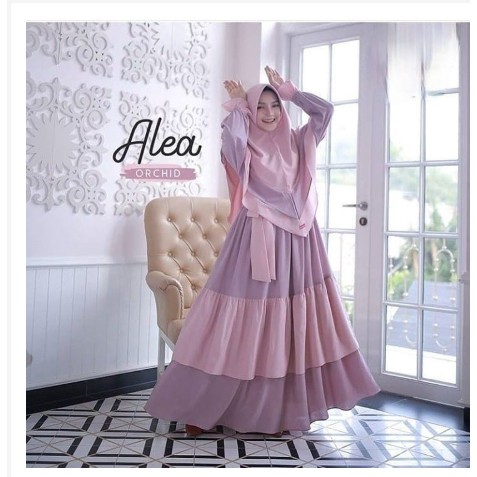 Gamis Lebaran 2020 Remaja Model Gamis Terbaru Maxi Combi Rample Zakia - ALEA SYARI + KHIMAR