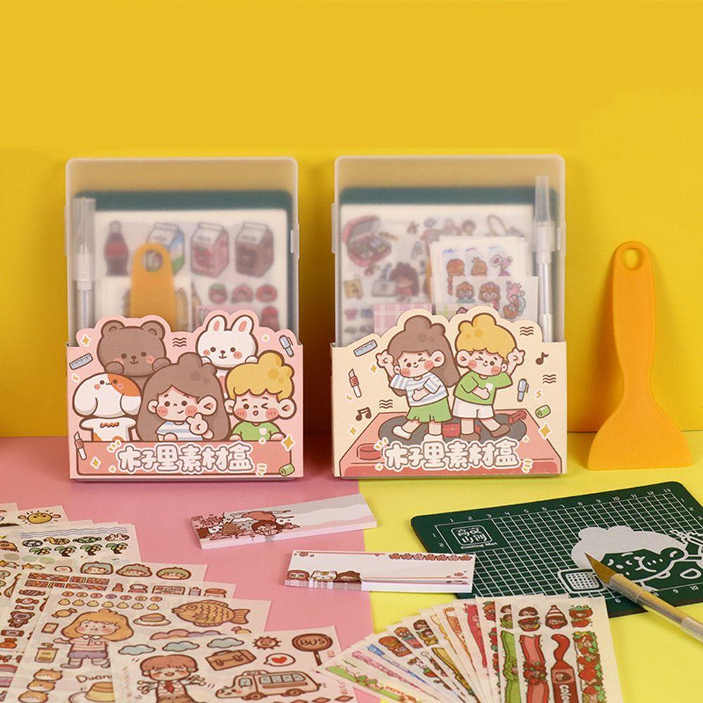 Agustinina Stationery Stiker Set Kartun Gadis Dengan Graver Alas Pemotongan Gift Box Perlengkapan Sekolah Planner Kertas Stiker