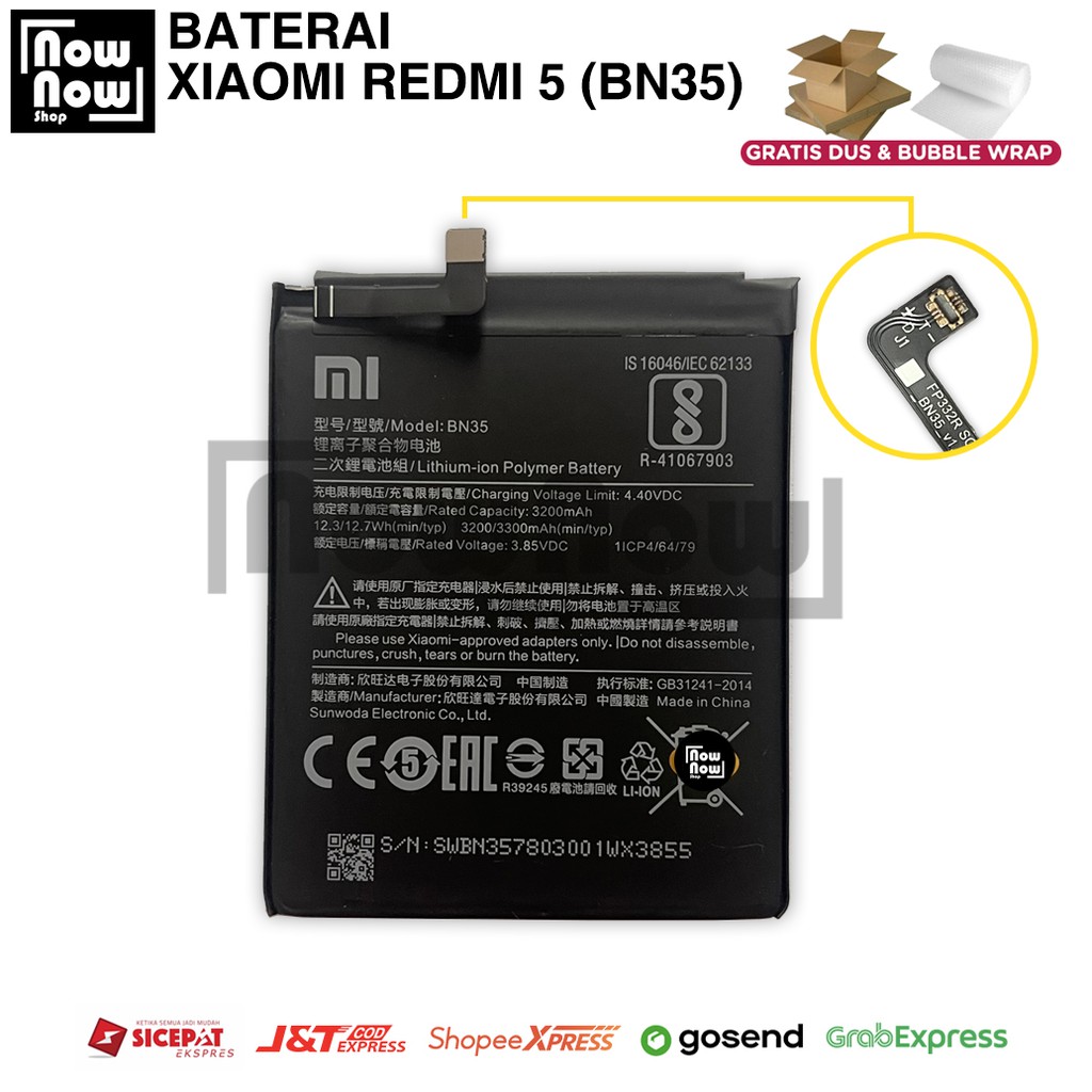 Baterai Xiaomi Redmi 5 BN35 BN 35 Original Batre Batrai Battery HP