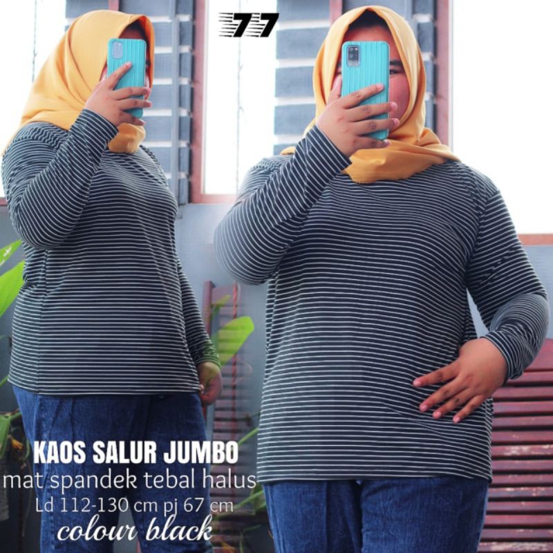 KAOS STRIPE SUPER JUMBO HITAM PUTIH BB -+ 80-90 KG