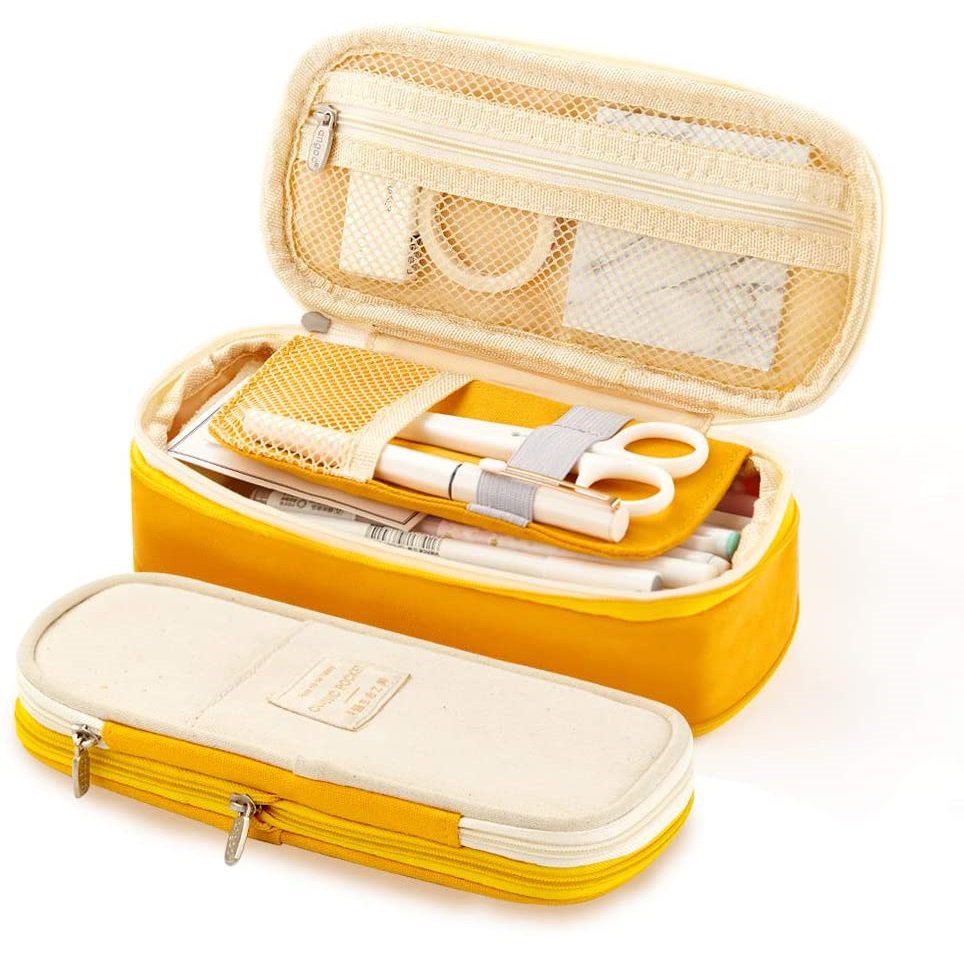 Angoo [C-Block] Classic Pocket Pen Pencil Case, Fold Canvas Stationery Storage Bag Organizer for Cos