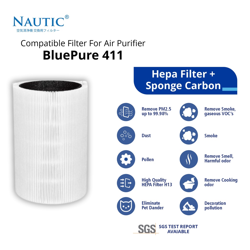 NAUTIC - Filter untuk Blu*air BluePure 411 Replacement Filter Fits Blue Pure 411 / Blue air BluePure 411