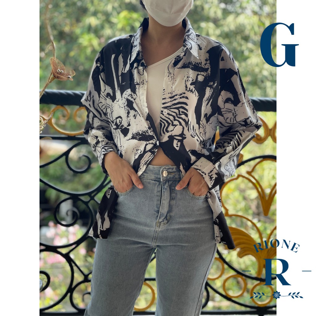 Kemeja Wanita Casual Premium Silk Lengan Panjang Motif Print Korea KM02-2