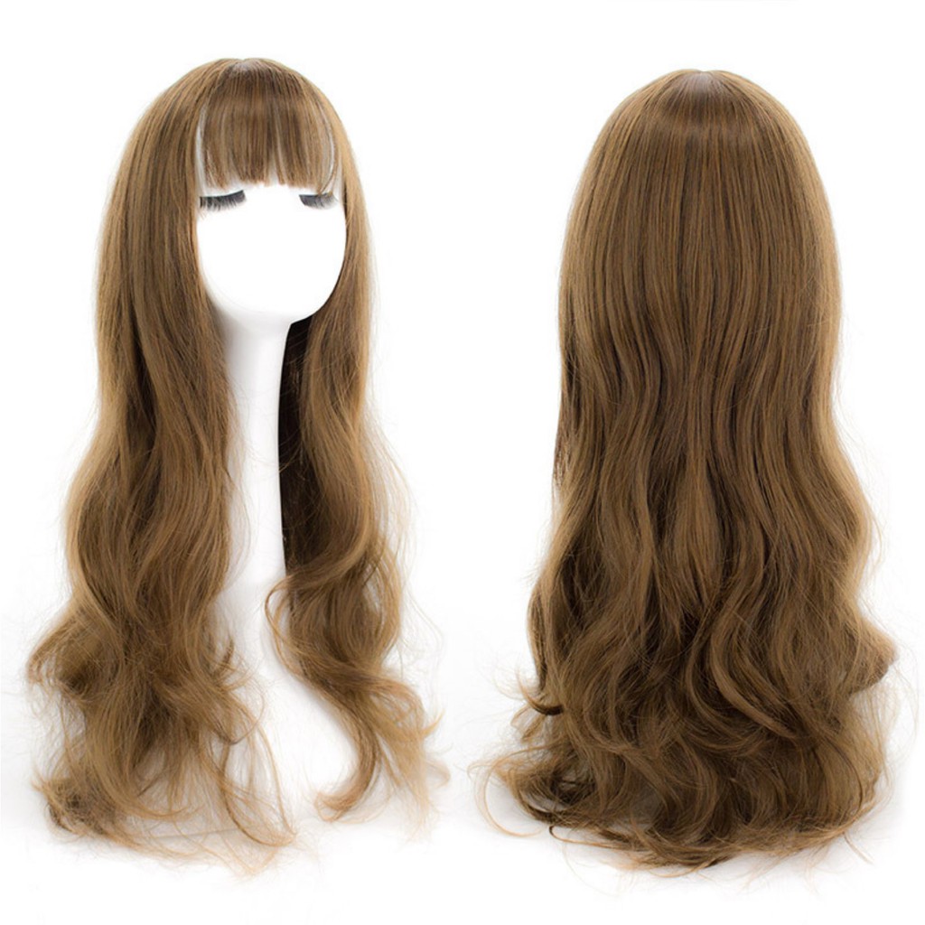 WDA-12 standar wig daily lolita rambut palsu panjang wavy curly gelombang poni