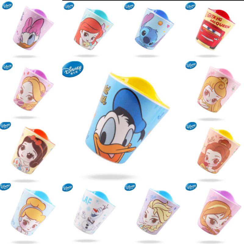 Gelas melamin Original Food Grade Donald Daisy Princess Cars Stitch Rapunzel Ariel Cinderella Frozen