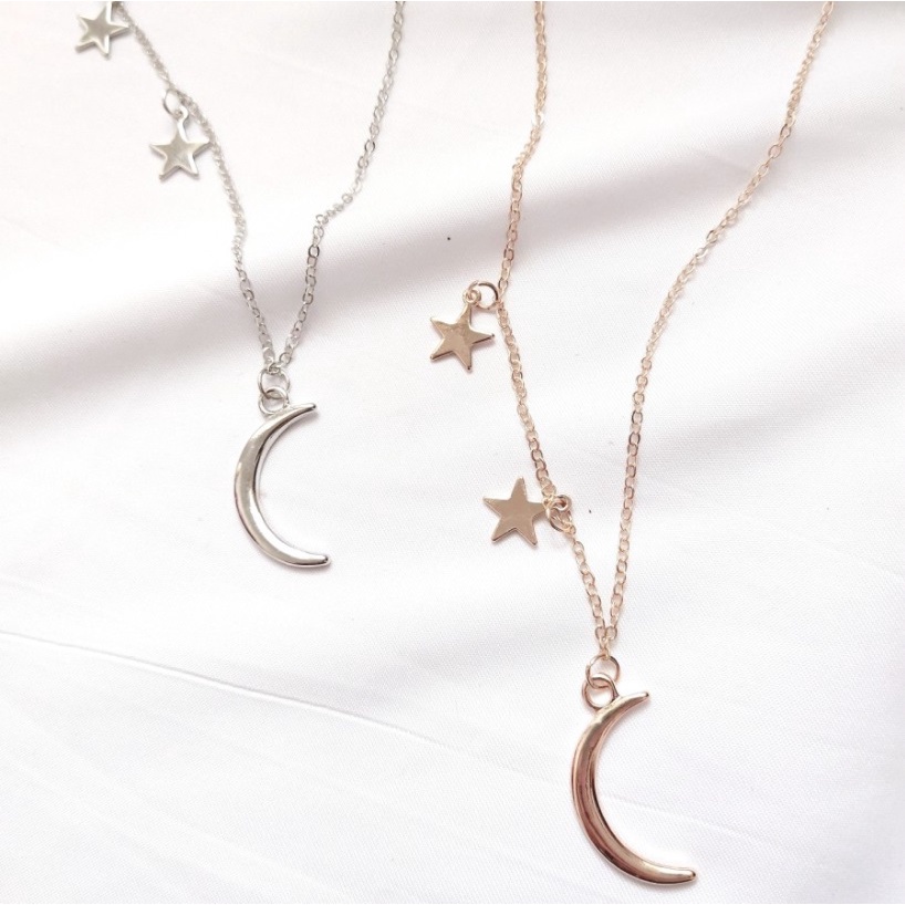 Kalung Wanita MOON STAR Korea Fashion Women Necklace Titanium Alloy Bulan Bintang Aksesoris Cewe