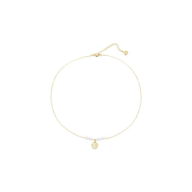 Kalung Rantai Klavikula Hias Mutiara Gaya Retro