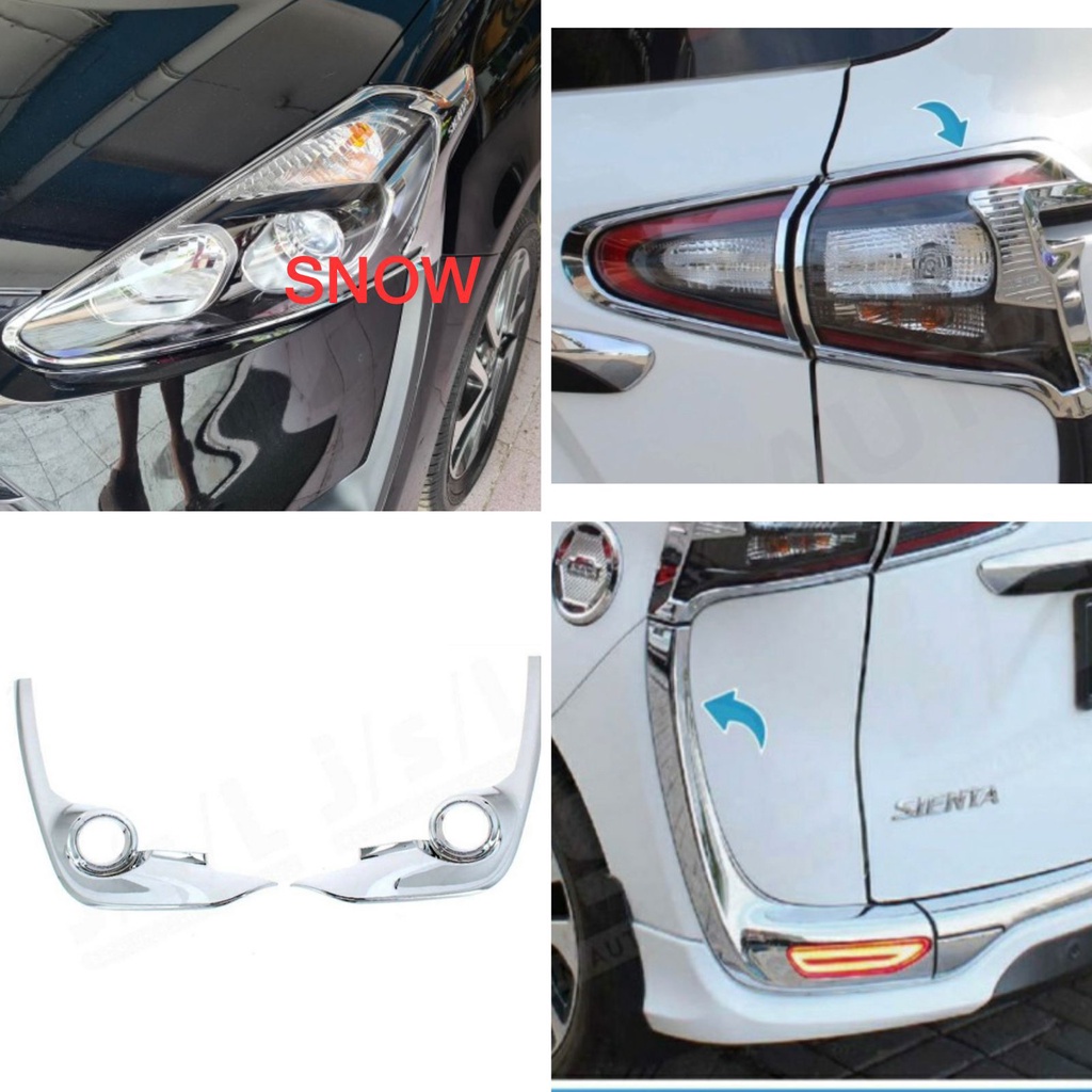 Paket Garnish Depan Belakang  FogLamp Reflektor Toyota Sienta Cover Chrome