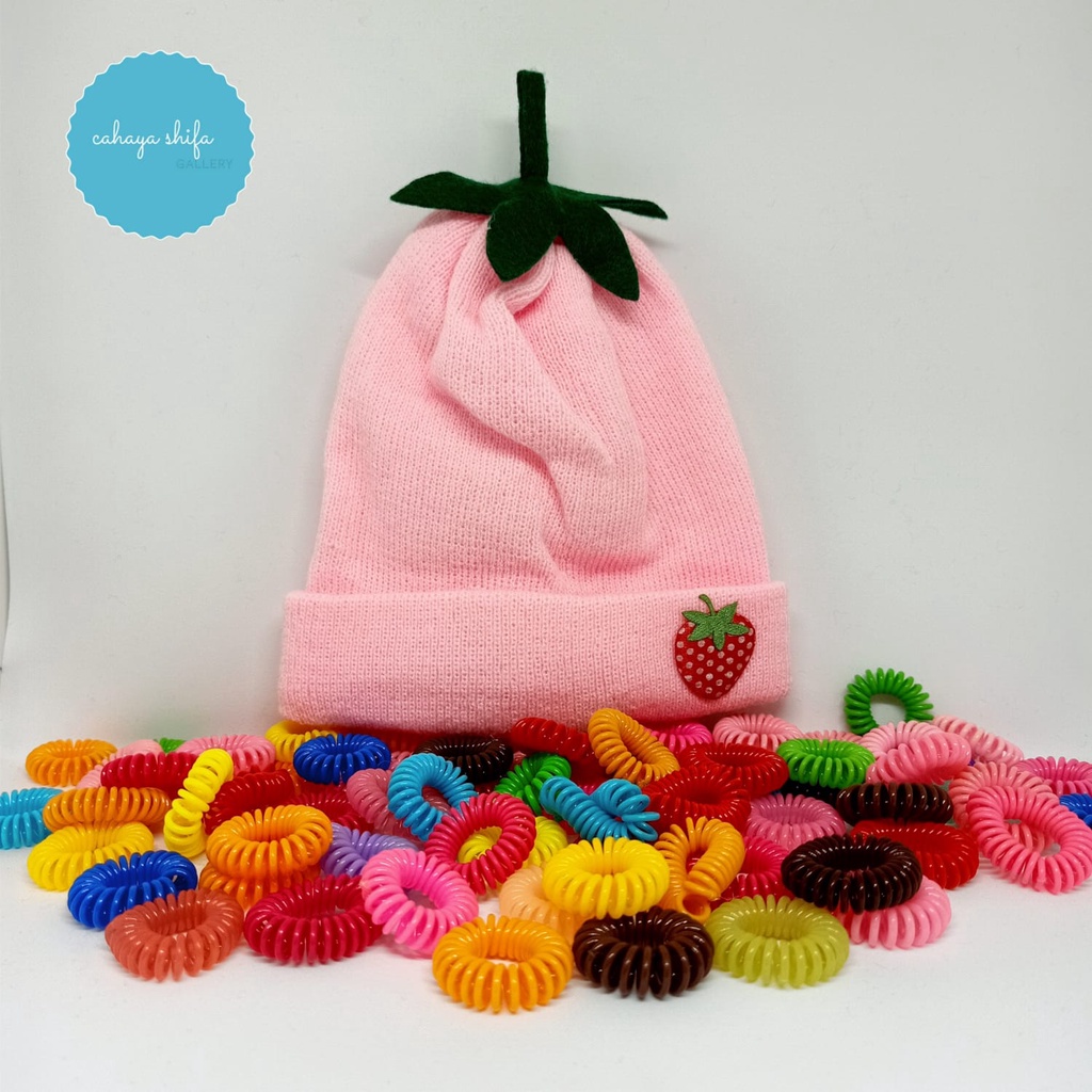 TOPI KUPLUK ANAK STRAWBERRY LUCU GEMES / KUPLUK ANAK BAYI CEWE MOTIF STRAWBERRY