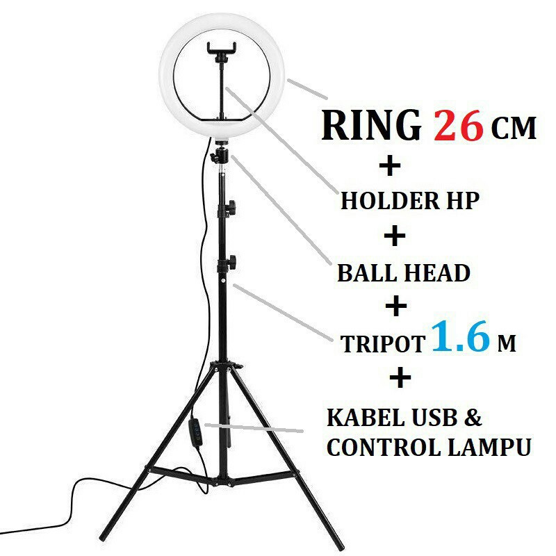 [WS] RINGLIGHT LED 20CM  Make Up Vlog Lampu Ringlight Tripod 55cm 1.1m 1.6m 2.1m Tiktok Live