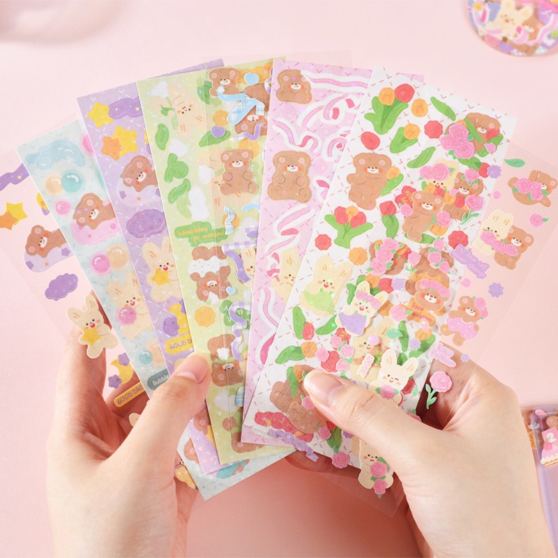 Bunny Bear Buddy Diary Deco Stickers - Stiker Dekorasi Agugu