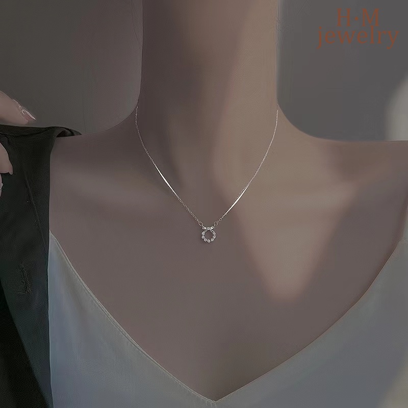 Kalung Rantai Clavicle Simple Desain Pita Hias Berlian Untuk Wanita 2022
