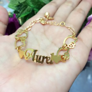 Gelang ukir nama bandul karakter lapis emas asli lucu dan cantik