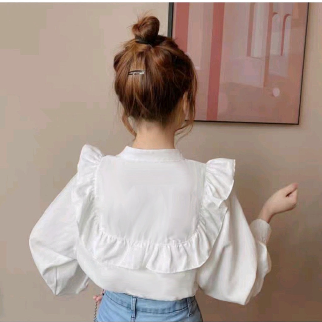 Top Blouse Ruffles Lengan Panjang Bahan Adem 901