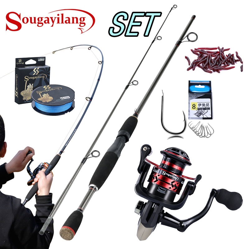 Sougayilang Pancing Set 1.8m Spinning 5.2:1 Max Drag 8kg Alat Pancingan Set Lengkap Pancing