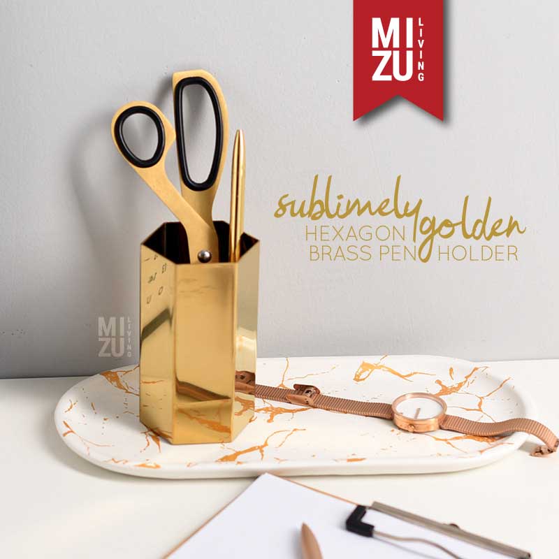 SUBLIMELY GOLDEN Brass Pen Holder Office Stationery Tempat Alat Tulis ATK Serbaguna Emas Kuas Makeup