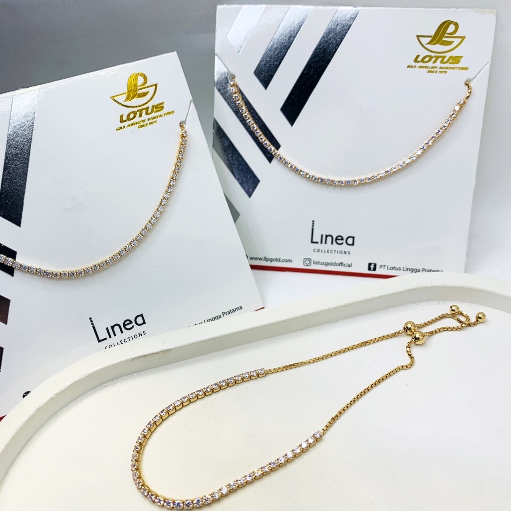 Gelang Rantai Serut Tennis Bracelet Emas Asli Kuning Rose Gold Putih Kadar 700 750 17K