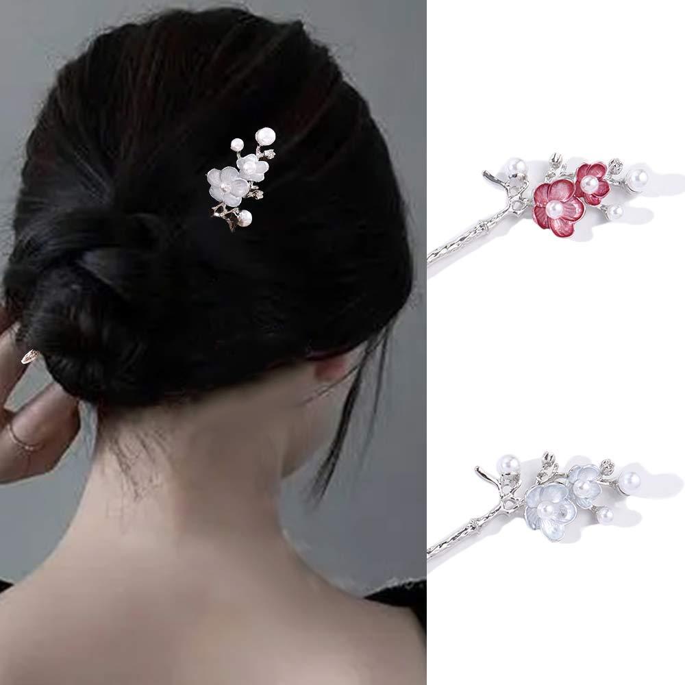 NEEDWAY Bunga Rambut Stik Elegan Sederhana Wanita Plum Blossom Gadis Gaya Cina Hanfu Hiasan Kepala