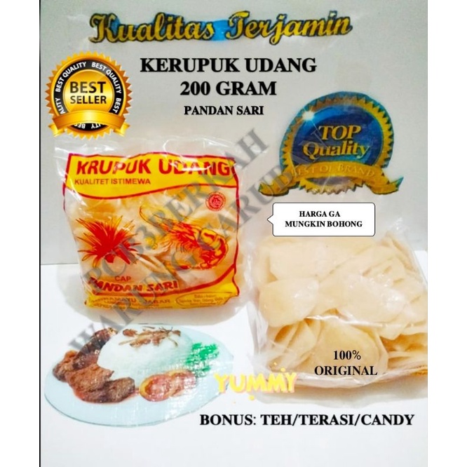 

@200 GR KERUPUK UDANG PANDAN SARI BONUS TEH/TERASI/CANDY